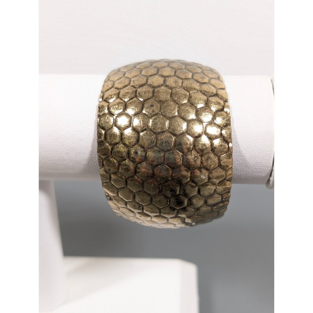 Antiqued Gold Tone Pebble Texture Wide Cuff Bracelet Western Boho 6.5 in